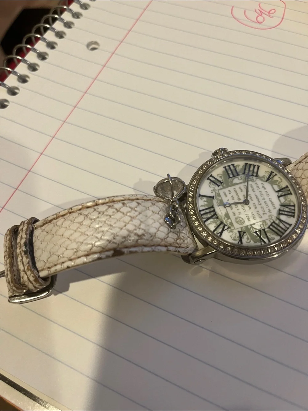Juicy Couture Ivory Snake-Embossed Leather Watch with Crystal Bezel